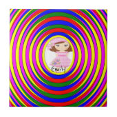 Keramische Tegel: Colorful Stripe Circular Tegeltje (Voorkant)