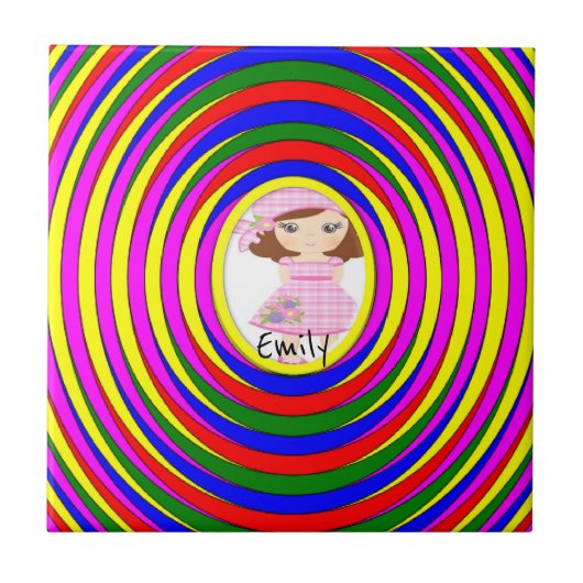 Keramische Tegel: Colorful Stripe Circular Tegeltje (Voorkant)