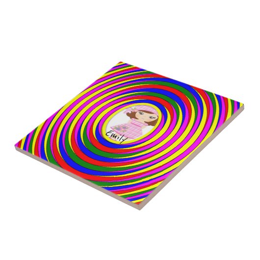 Keramische Tegel: Colorful Stripe Circular Tegeltje (Zijkant)