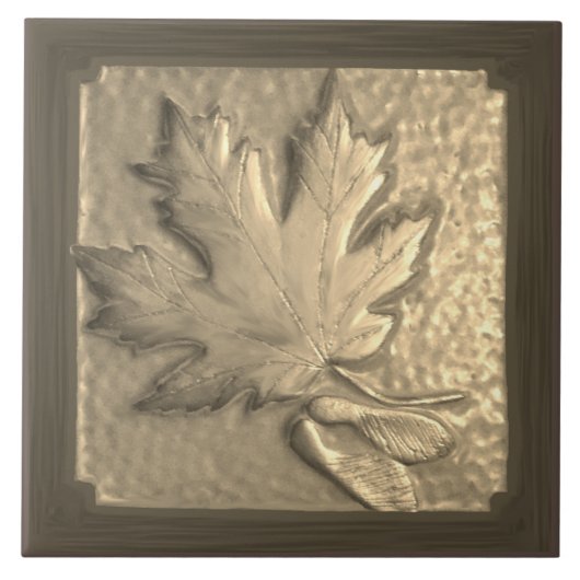 Keramische tegel, Craftsman Maple Leaf gouden toon Tegeltje (Voorkant)