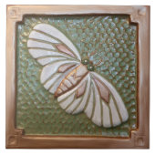 Keramische Tegel Craftsman Moth, groen en koper Tegeltje (Voorkant)