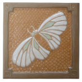 Keramische Tegel Craftsman Moth, in white & Ocher Tegeltje (Voorkant)
