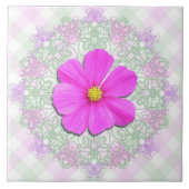 Keramische Tegel - Donkerroze kosmos op kant en in Tegeltje (Voorkant)