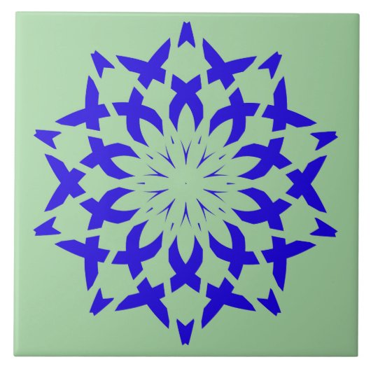 Keramische Tegel, een elegant blauw & groen ontwer Tegeltje (Voorkant)