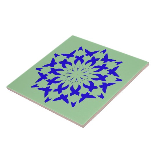 Keramische Tegel, een elegant blauw & groen ontwer Tegeltje (Zijkant)