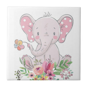 Keramische Tegel Elephant Love Floral Tegeltje
