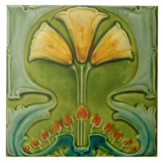 Keramische Tegel -  Floral Art Nieuw Tegeltje (Voorkant)