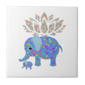 Keramische Tegel Floral Blue Elephant Tegeltje (Voorkant)