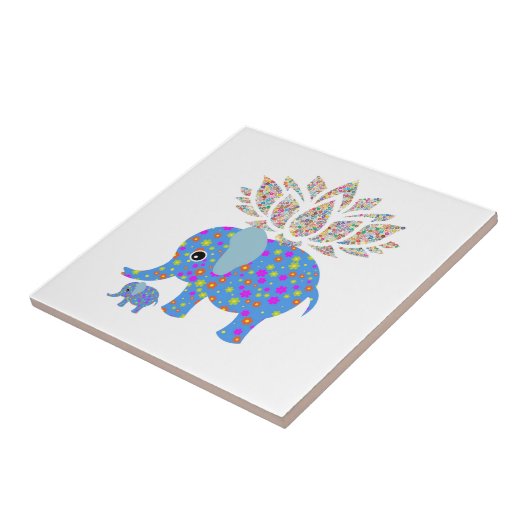Keramische Tegel Floral Blue Elephant Tegeltje (Zijkant)