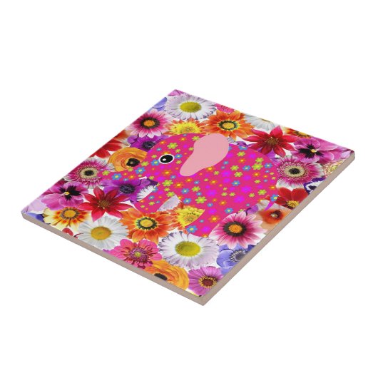 Keramische Tegel Floral Elephant Tegeltje (Zijkant)