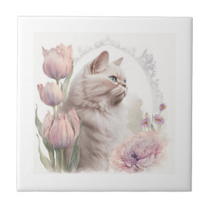 Keramische Tegel Floral Kitten Wit Tegeltje