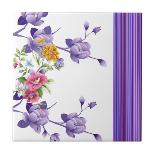 Keramische Tegel Floral Stripe Tegeltje (Voorkant)