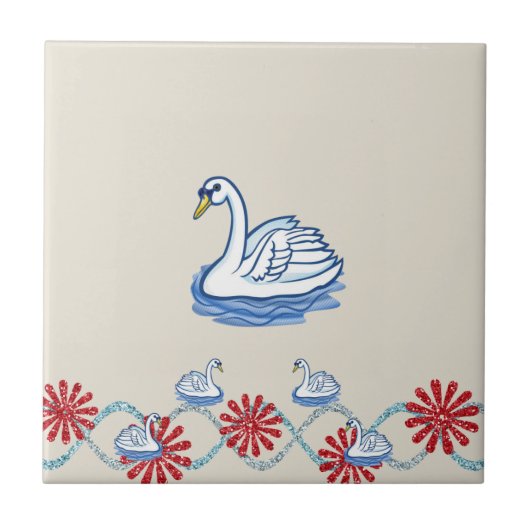 Keramische Tegel Floral Swan Beige Tegeltje (Voorkant)
