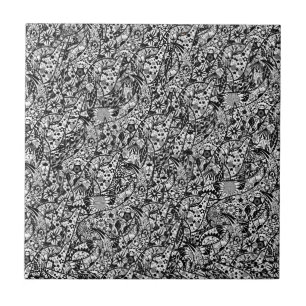 Keramische Tegel Flowers Art Abstract zwart en wit Tegeltje