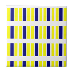 Keramische tegel geel & blauw wit gestreept tegeltje