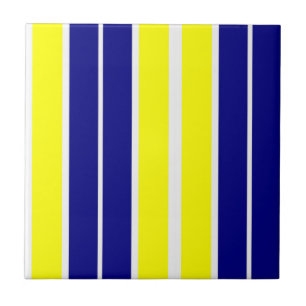 Keramische tegel geel & blauw wit gestreept tegeltje