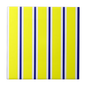 Keramische tegel geel & blauw wit gestreept tegeltje