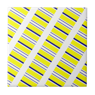 Keramische tegel geel & blauw wit gestreept tegeltje