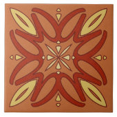 Keramische Tegel - Geel en rood Kaleidoscoop Bloem Tegeltje (Voorkant)