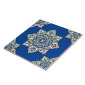 Keramische tegel, geel medaillon, diep blauw tegeltje (Zijkant)