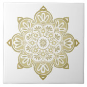 Keramische tegel, geel medaillon op wit tegeltje (Voorkant)