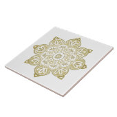 Keramische tegel, geel medaillon op wit tegeltje (Zijkant)