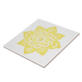 Keramische tegel, geel medaillon op wit tegeltje (Zijkant)