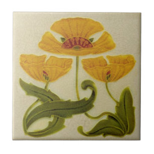 Keramische tegel - Gele bloemenkoppen Art Nouveau Tegeltje