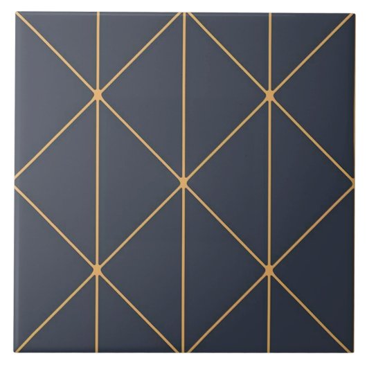 Keramische tegel - Geometrisch goud en Blauw Patro Tegeltje (Voorkant)