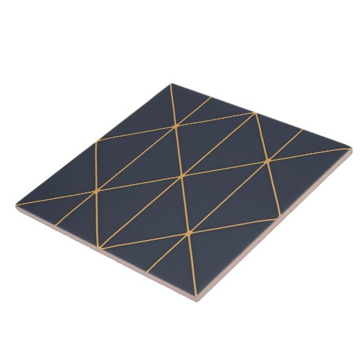 Keramische tegel - Geometrisch goud en Blauw Patro Tegeltje (Zijkant)