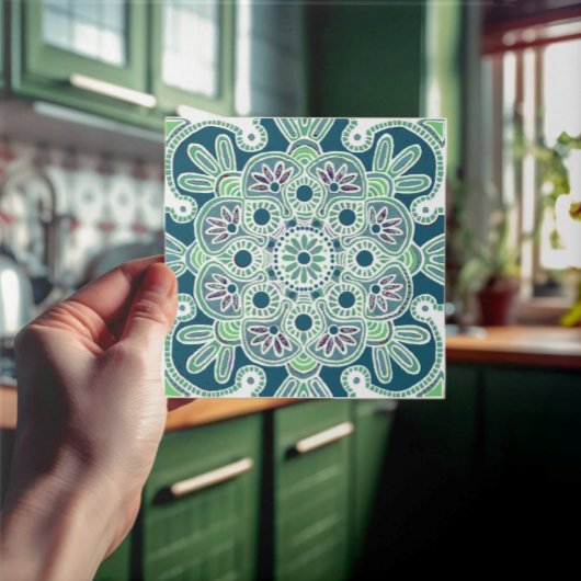 Keramische Tegel Geometrisch met lichtgroen en bla Tegeltje