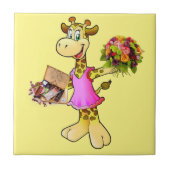 Keramische Tegel Giraffe, Bloem, Chocolade, Geel Tegeltje (Voorkant)