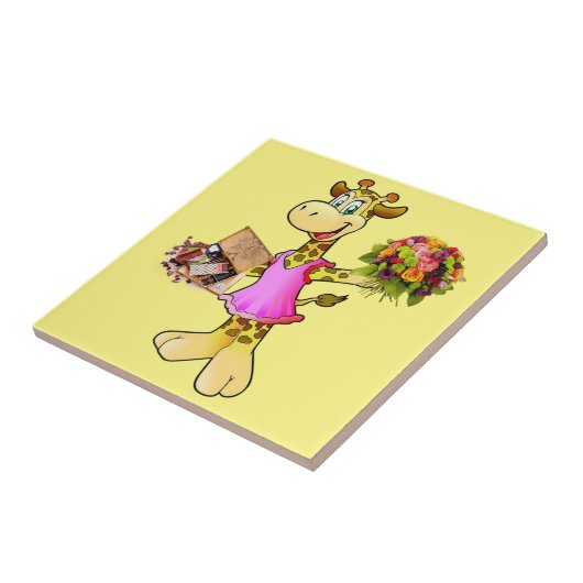 Keramische Tegel Giraffe, Bloem, Chocolade, Geel Tegeltje (Zijkant)