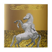 Keramische Tegel Gold White Horse Tegeltje (Voorkant)