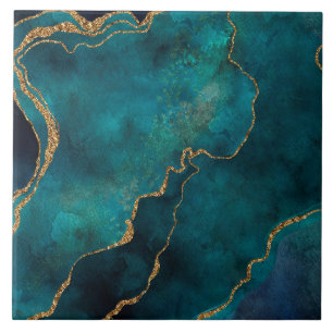 Keramische tegel - Gouden aderen Marmer Blauwgroen Tegeltje