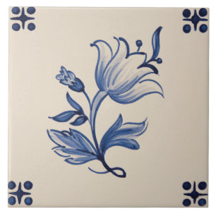Keramische tegel - Ivory & Blue floral Tile Tegeltje