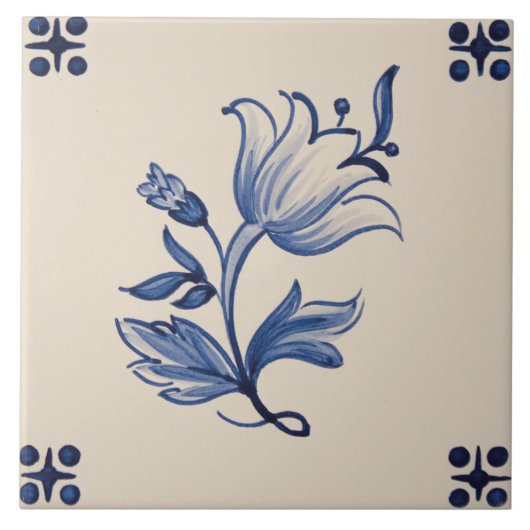Keramische tegel - Ivory & Blue floral Tile Tegeltje (Voorkant)