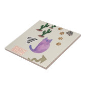 Keramische Tegel Kat Vis Cactus Meow Paws Tegeltje (Zijkant)