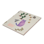 Keramische Tegel Kat Vis Cactus Meow Paws Tegeltje (Zijkant)