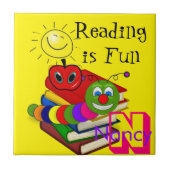 Keramische Tegel Koekworm, Boeken, Zon, Geel, Appl Tegeltje (Voorkant)