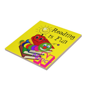 Keramische Tegel Koekworm, Boeken, Zon, Geel, Appl Tegeltje