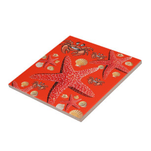 Keramische Tegel krabben, Starfish, Oranje Tegeltje