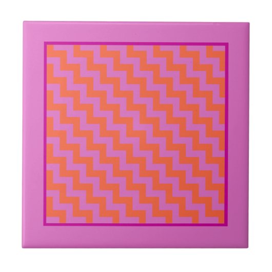 Keramische tegel, magenta en Oranje Chevron Patter Tegeltje (Voorkant)