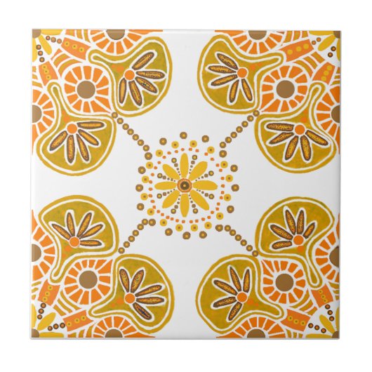 Keramische Tegel met herhalend okerontwerp Tegeltje (Voorkant)