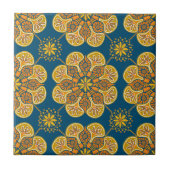 Keramische Tegel met herhalende oker op blauwgroen Tegeltje (Voorkant)