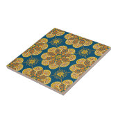 Keramische Tegel met herhalende oker op blauwgroen Tegeltje (Zijkant)