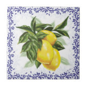 Keramische Tegel met Lemons Blue Toile Tegeltje (Voorkant)