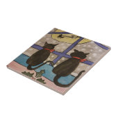 Keramische Tegel met zwarte kat Tegeltje (Zijkant)