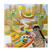 Keramische Tegel Mexicaans Man Ezel Sun Vlinder Tegeltje (Voorkant)