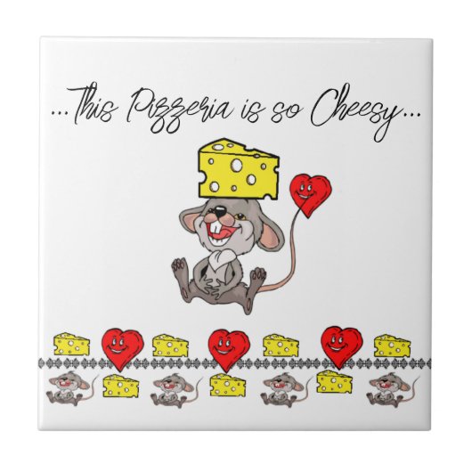 Keramische Tegel Mice, zo Cheesy Pizza Pizzeria Tegeltje (Voorkant)